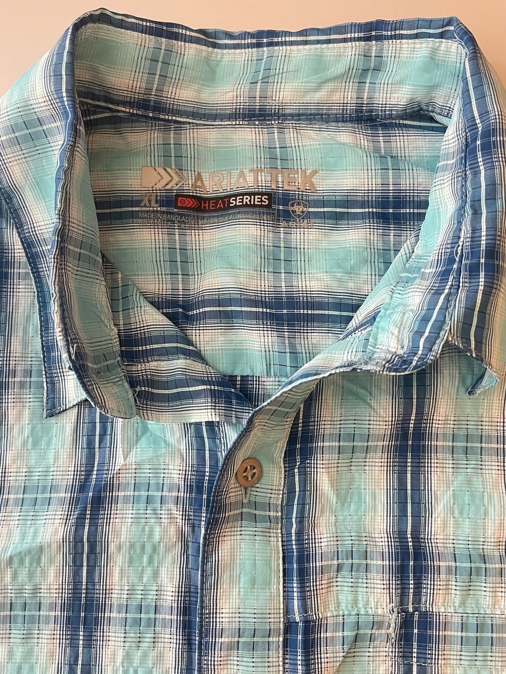 Ariat Mens AriatTEK Heat Series Blue Plaid Short Sleeve Button Down Shirt XL